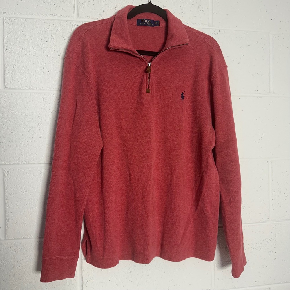 Polo Ralph Lauren Mens Quarter Zip Pullover Sweater Heather Red Cotton Size M